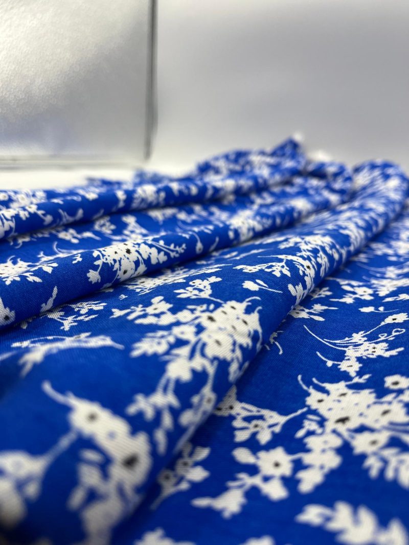 Blue Bougainvillea 100% Cotton Viscose Fabric – Soft Drapey Floral Material for Dresses, Blouses, Skirts & More | 59x39 in (150x100 cm)
