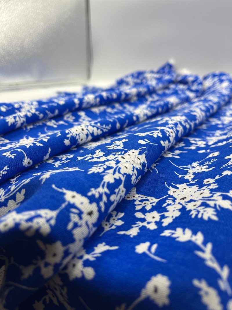Blue Bougainvillea 100% Cotton Viscose Fabric – Soft Drapey Floral Material for Dresses, Blouses, Skirts & More | 59x39 in (150x100 cm)