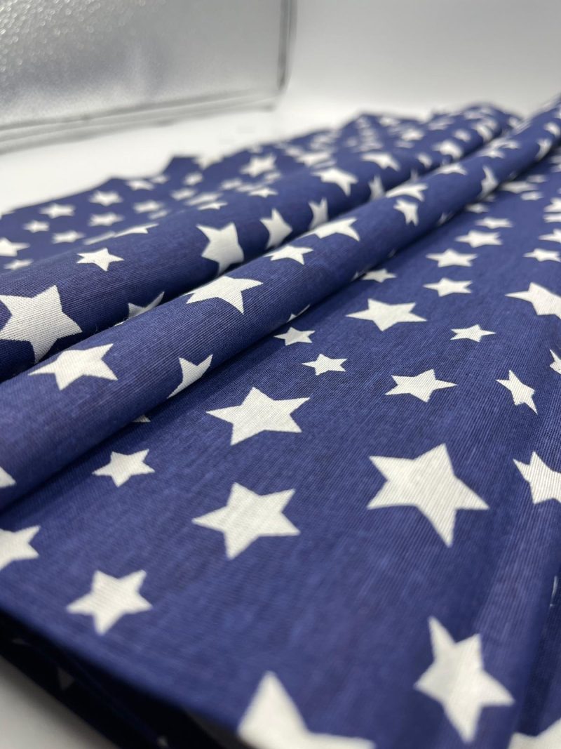 Navy Star Print Cotton Poplin Fabric – Soft Breathable Textile for Crafts, Clothing, Kidswear & Home Projects | 240x100 cm (94x39 in)