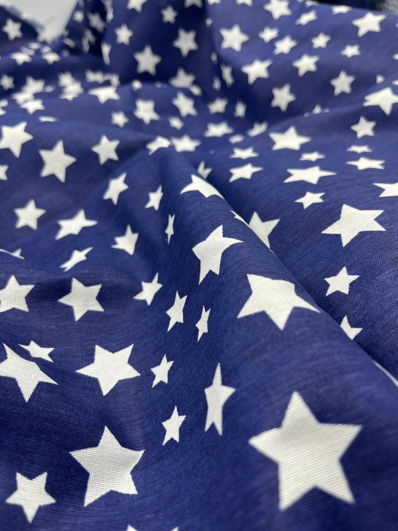 Navy Star Print Cotton Poplin Fabric – Soft Breathable Textile for Crafts, Clothing, Kidswear & Home Projects | 240x100 cm (94x39 in)
