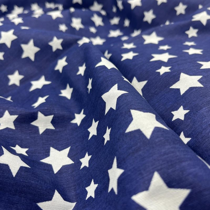 Navy Star Print Cotton Poplin Fabric – Soft Breathable Textile for Crafts, Clothing, Kidswear & Home Projects | 240x100 cm (94x39 in)