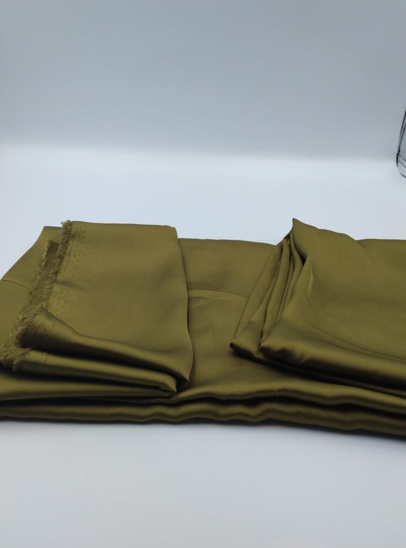 Olive Green Satin Chiffon Fabric by the Yard – Soft Drapey Shiny Silk-Feel Material for Dresses, Blouses, Kimonos | 150x100 cm (59x39 in)