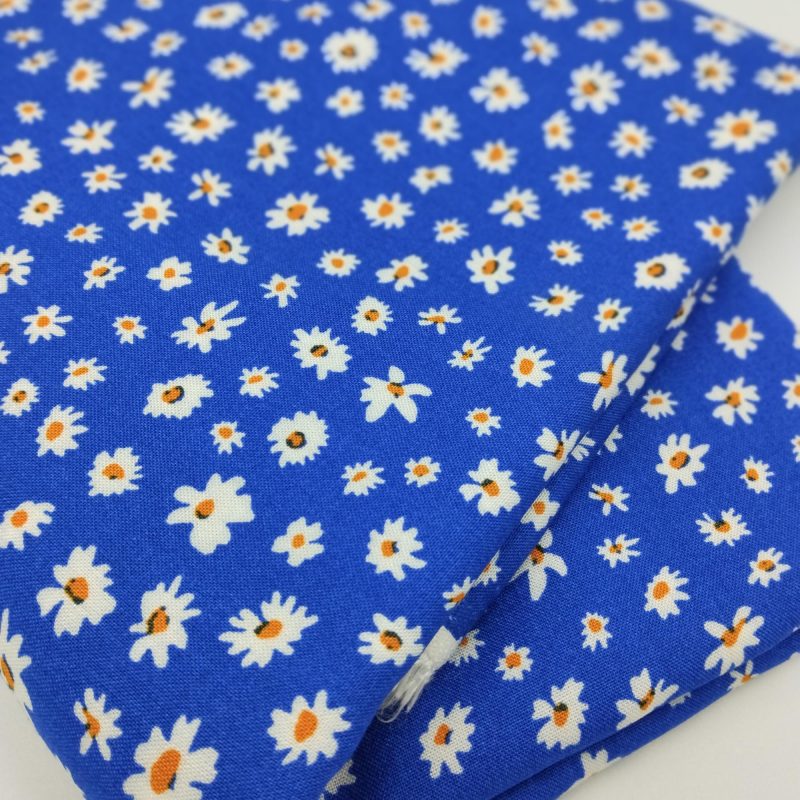 Blue Floral Cotton Viscose Fabric, Soft Draping Fabric for Dresses, Pants, Skirts, Blouses & Shirts (150cm x 100cm | 59in x 39in)