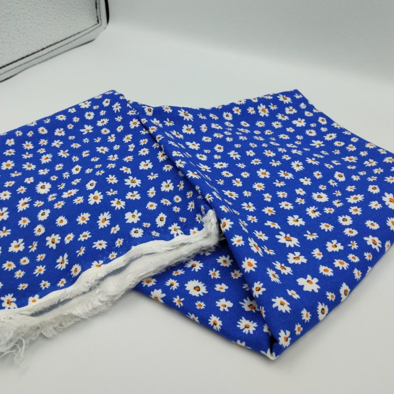 Blue Floral Cotton Viscose Fabric, Soft Draping Fabric for Dresses, Pants, Skirts, Blouses & Shirts (150cm x 100cm | 59in x 39in)