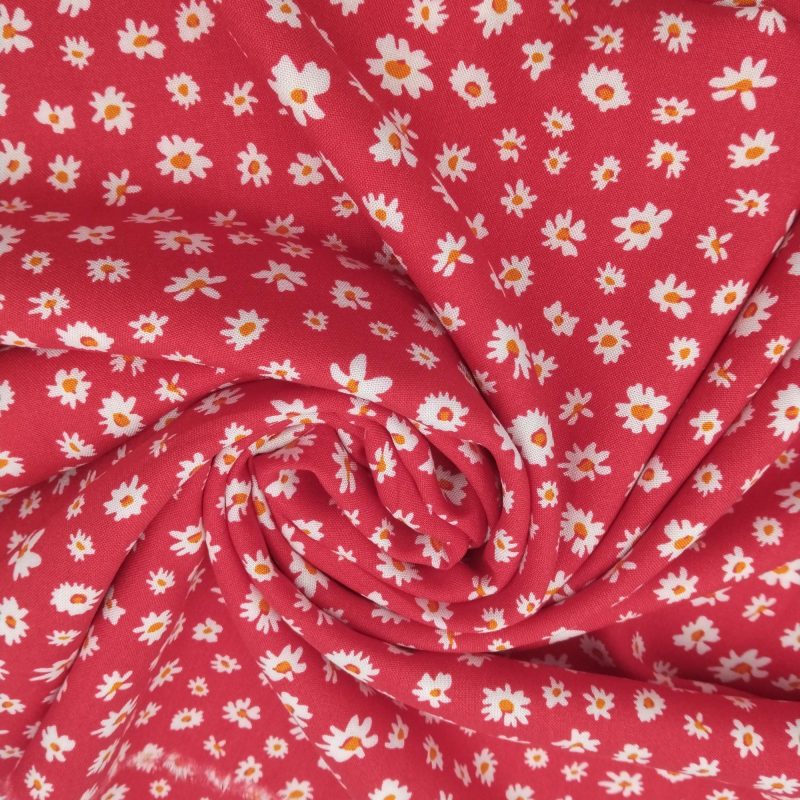 Red Floral Viscose Fabric for Dresses, Dressmaking Fabric for Blouses, Blouse Fabric for Skirts, Fabric for Summer Clothing (150cm x 100cm)