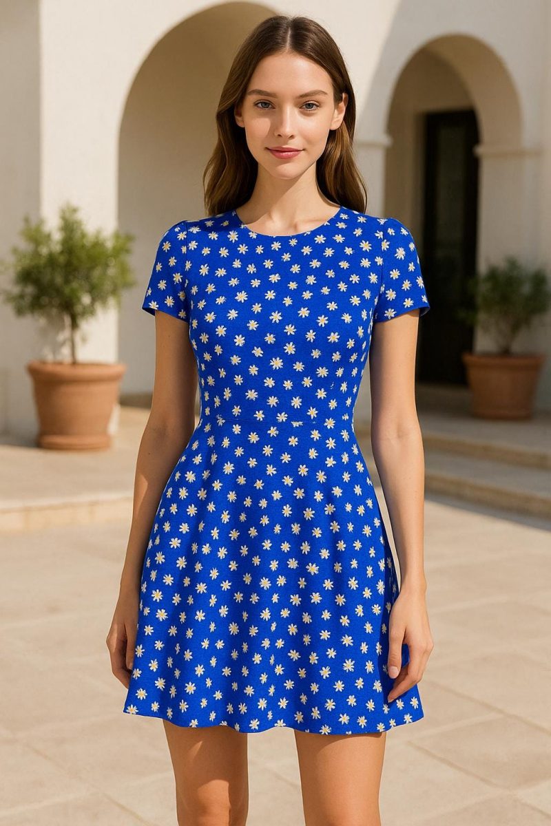 Blue Polka Dot Viscose Fabric by Yard – Soft Drapey Lightweight Material for Dresses, Skirts, Summer Clothing (150cm x 100cm | 59in x 39inc)