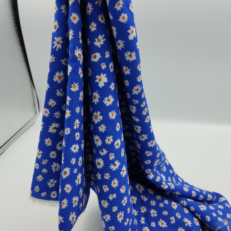 Blue Floral Cotton Viscose Fabric, Soft Draping Fabric for Dresses, Pants, Skirts, Blouses & Shirts (150cm x 100cm | 59in x 39in)