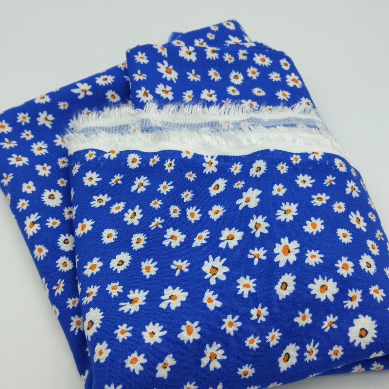 Blue Floral Cotton Viscose Fabric, Soft Draping Fabric for Dresses, Pants, Skirts, Blouses & Shirts (150cm x 100cm | 59in x 39in)