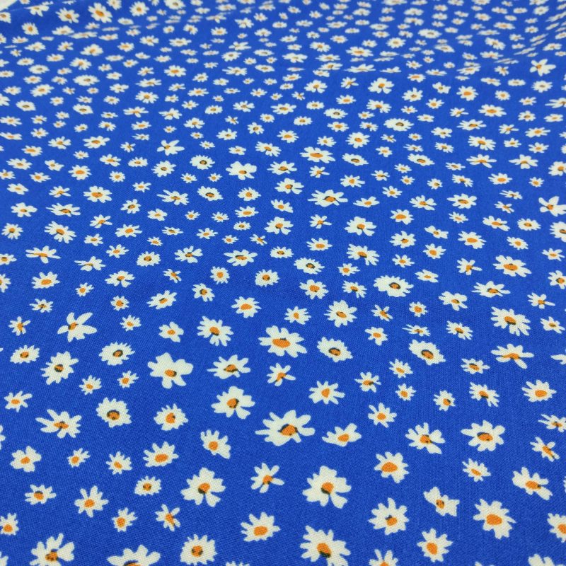 Blue Floral Cotton Viscose Fabric, Soft Draping Fabric for Dresses, Pants, Skirts, Blouses & Shirts (150cm x 100cm | 59in x 39in)