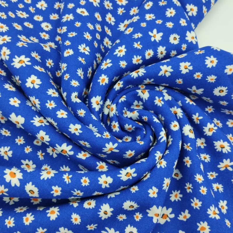 Blue Floral Cotton Viscose Fabric, Soft Draping Fabric for Dresses, Pants, Skirts, Blouses & Shirts (150cm x 100cm | 59in x 39in)