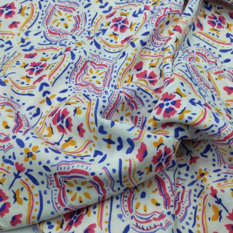 Colorful Boho Viscose Cotton Fabric for Dresses, Dress Fabric for Blouses, Blouse Fabric for Skirts, Skirt Fabric Drapey Soft (150x100 cm)