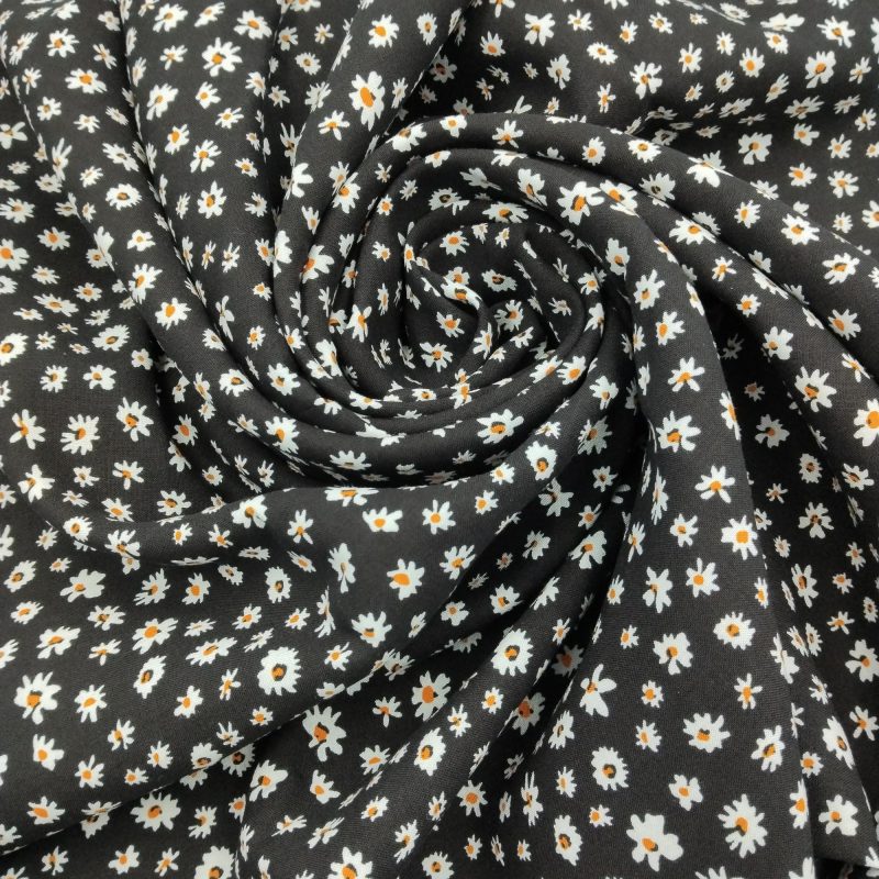 Black Floral Cotton Viscose Fabric Soft Draping Fabric for Dresses, Pants, Skirts, Blouses & Shirts (150cm x 100cm | 59in x 39in)