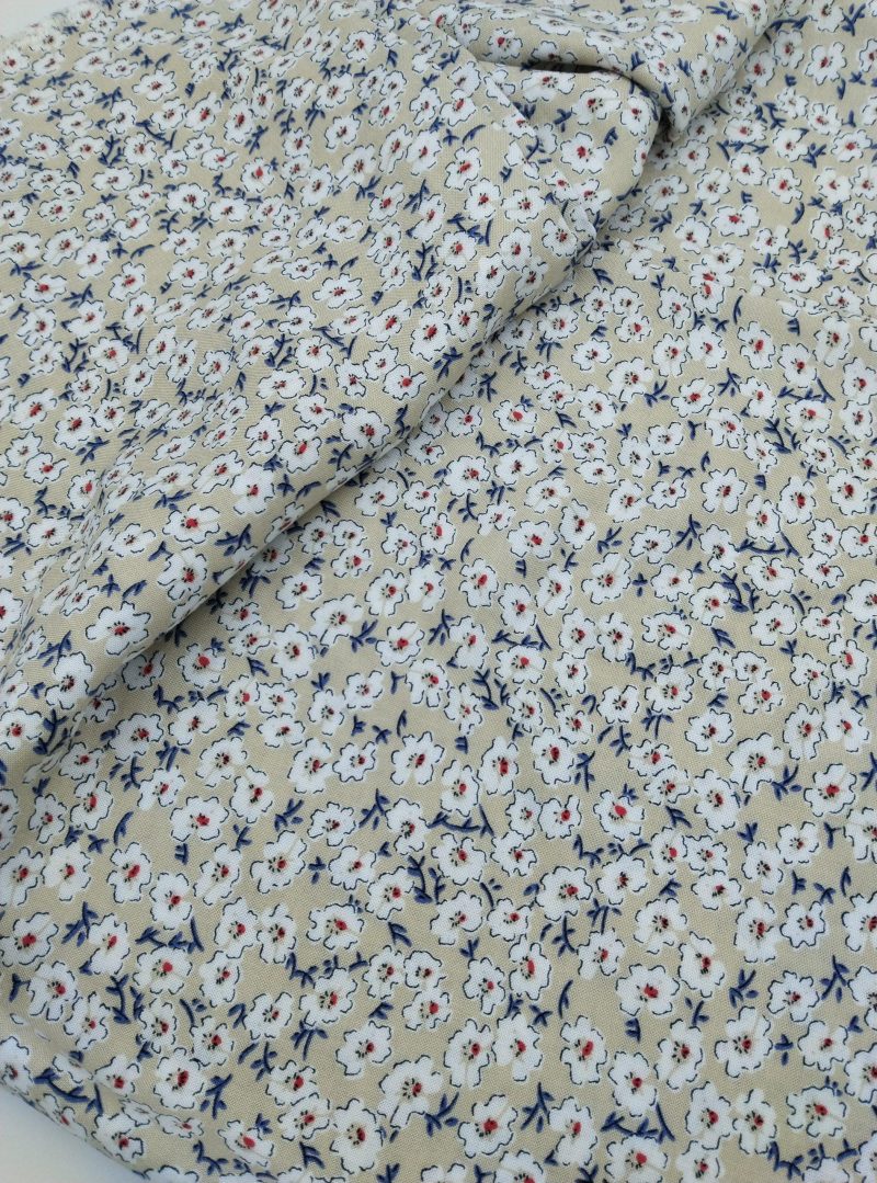 Beige Floral Viscose Cotton Fabric for Dresses, Dress Fabric for Blouses, Blouse Fabric for Skirts, Skirt Fabric Drapey Soft (150x100 cm)