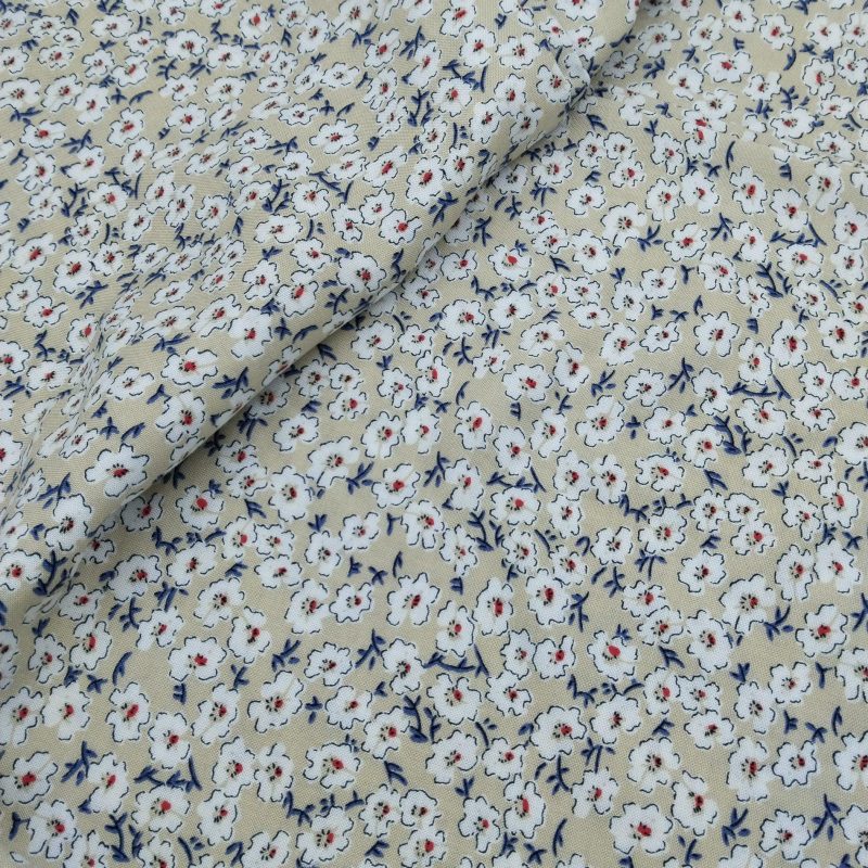 Beige Floral Viscose Cotton Fabric for Dresses, Dress Fabric for Blouses, Blouse Fabric for Skirts, Skirt Fabric Drapey Soft (150x100 cm)