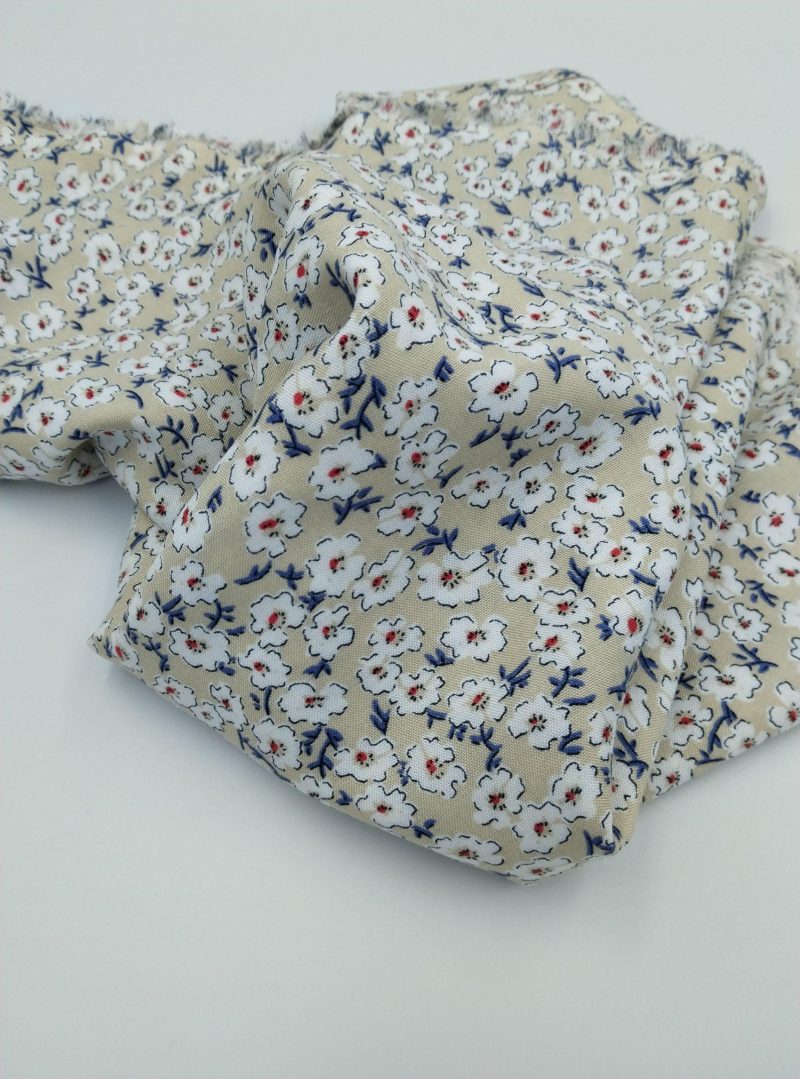 Beige Floral Viscose Cotton Fabric for Dresses, Dress Fabric for Blouses, Blouse Fabric for Skirts, Skirt Fabric Drapey Soft (150x100 cm)