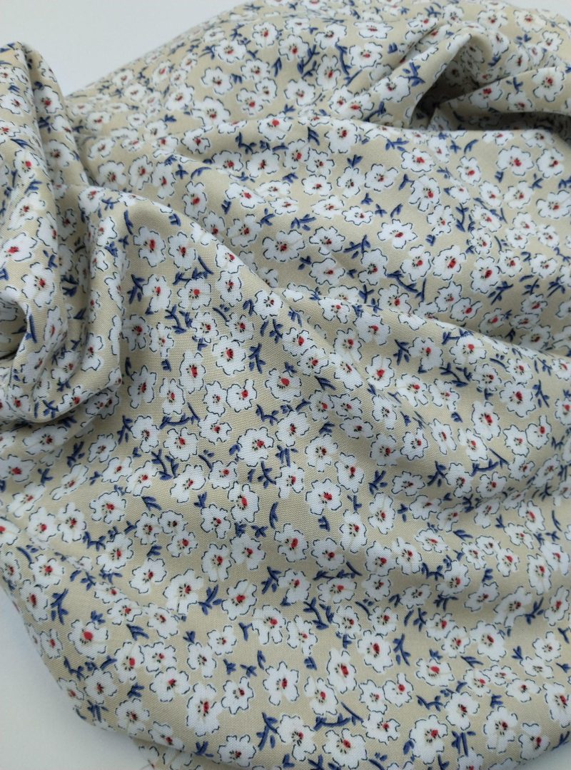 Beige Floral Viscose Cotton Fabric for Dresses, Dress Fabric for Blouses, Blouse Fabric for Skirts, Skirt Fabric Drapey Soft (150x100 cm)