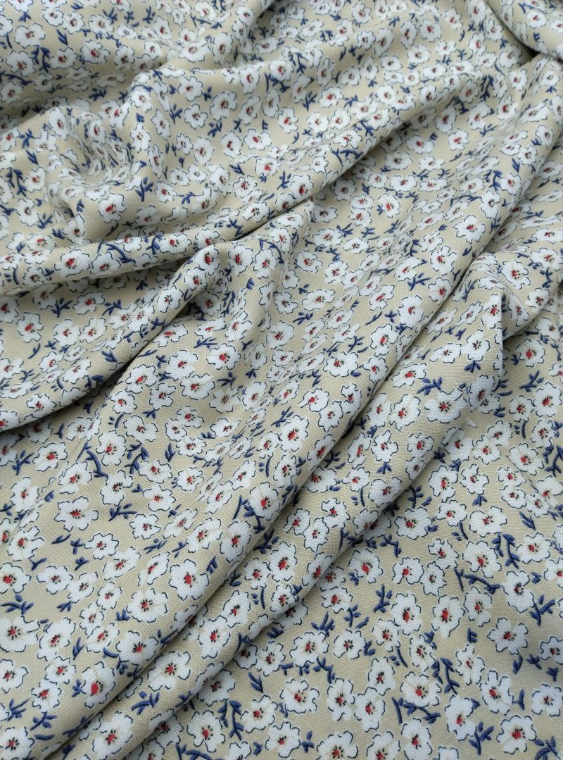 Beige Floral Viscose Cotton Fabric for Dresses, Dress Fabric for Blouses, Blouse Fabric for Skirts, Skirt Fabric Drapey Soft (150x100 cm)