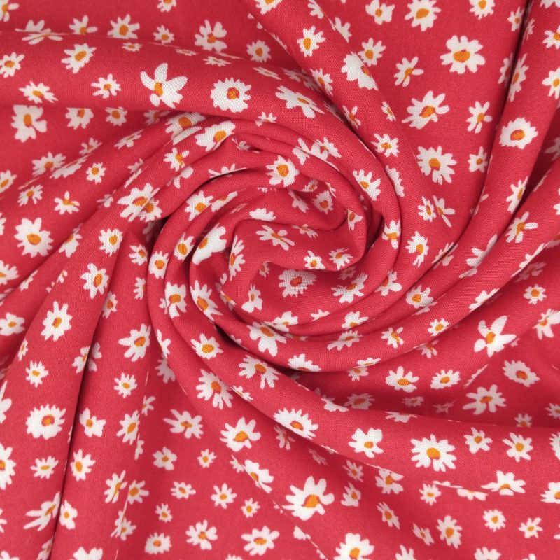 Red Floral Viscose Fabric for Dresses, Dressmaking Fabric for Blouses, Blouse Fabric for Skirts, Fabric for Summer Clothing (150cm x 100cm)