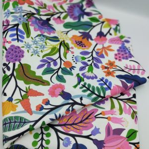 Botanik Çiçek Desenli Dijital Baskılı Döşemelik Polyester Kumaş – Canlı Görünüm, Dayanıklı ve Şık | 140 cm Genişlik