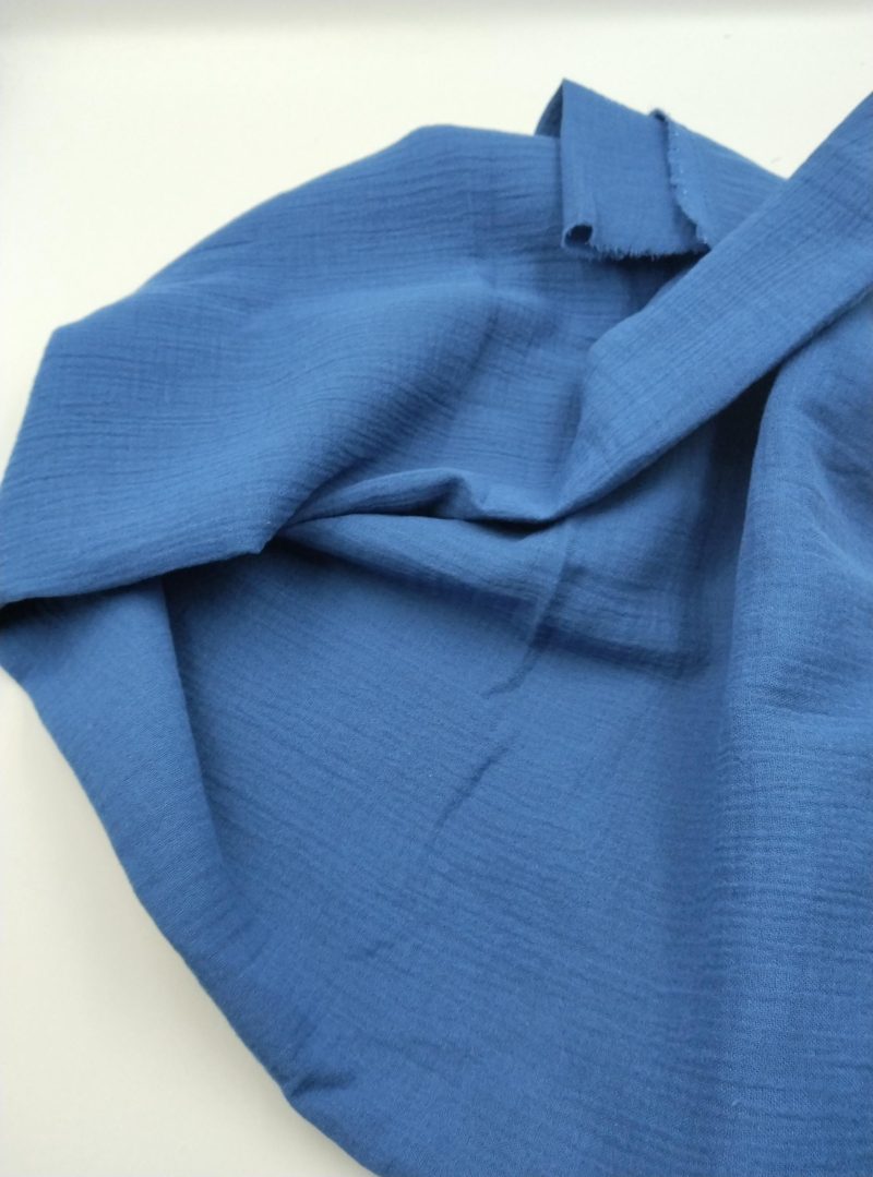 Blue Double Gauze Cotton Muslin Fabric – Soft Crinkled Fabric for Kimonos, Dresses, Blouses, Baby Clothing & Home Textiles (150x100 cm)