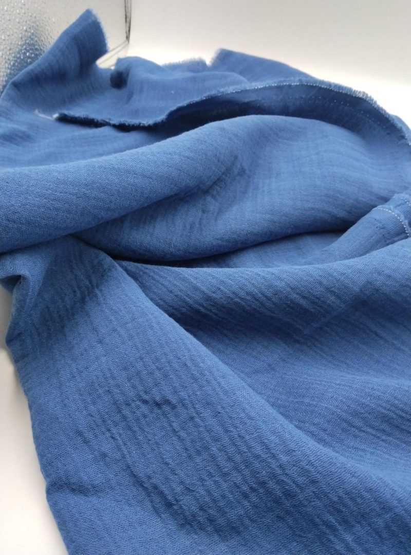 Blue Double Gauze Cotton Muslin Fabric – Soft Crinkled Fabric for Kimonos, Dresses, Blouses, Baby Clothing & Home Textiles (150x100 cm)