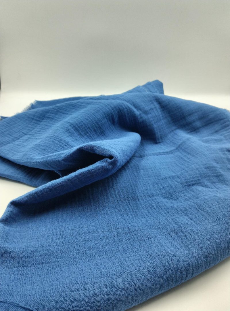 Blue Double Gauze Cotton Muslin Fabric – Soft Crinkled Fabric for Kimonos, Dresses, Blouses, Baby Clothing & Home Textiles (150x100 cm)
