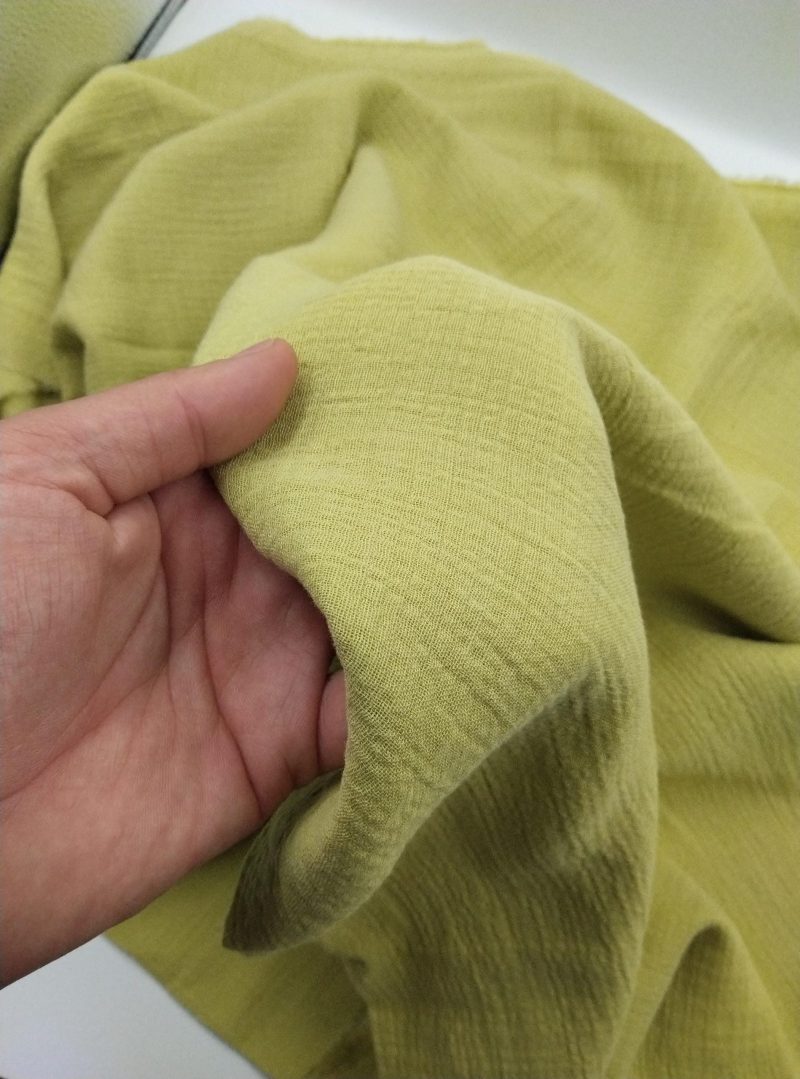 Olive Green Double Gauze Cotton Muslin Fabric – Soft Crinkled Fabric for Kimonos, Dresses, Blouses, Babywear & Home Textiles (150x100 cm)