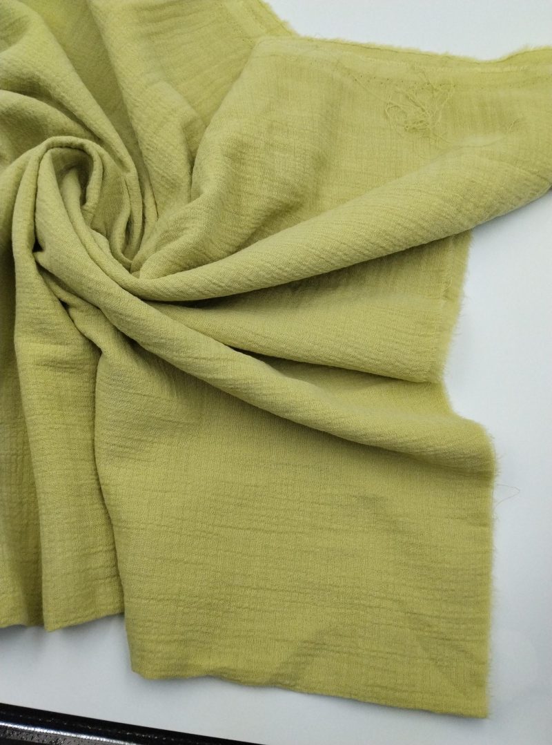 Olive Green Double Gauze Cotton Muslin Fabric – Soft Crinkled Fabric for Kimonos, Dresses, Blouses, Babywear & Home Textiles (150x100 cm)