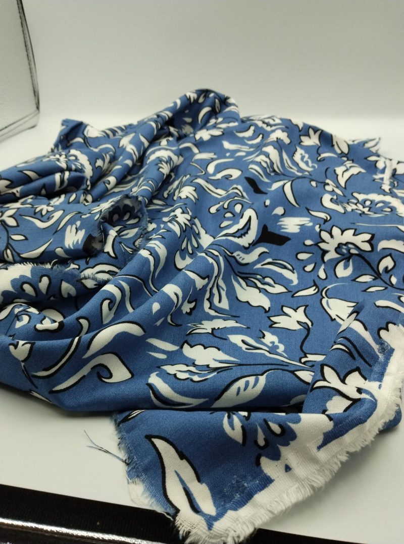 Blue Floral Viscose Cotton Fabric for Dresses, Dress Fabric for Blouses, Blouse Fabric for Skirts, Skirt Fabric Drapey Soft (150x100 cm)