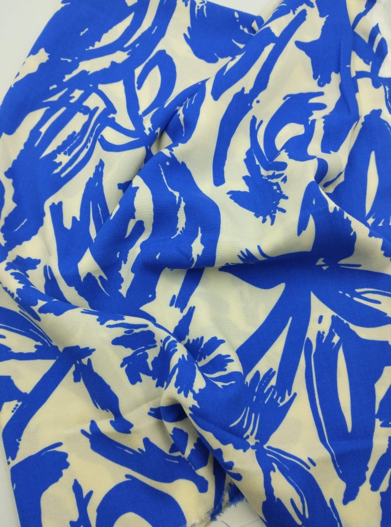Blue White Abstract Viscose Cotton Fabric for Dresses, Dress Fabric for Blouses, Blouse Fabric for Skirts, Skirt Fabric Drapey Soft (150x100