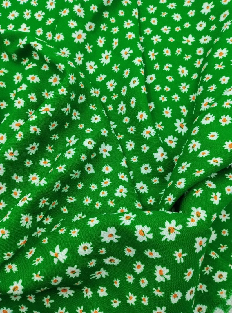 Green Floral Viscose Cotton Fabric for Dresses, Dress Fabric for Blouses, Blouse Fabric for Skirts, Skirt Fabric for Summer Sewing (150x100)