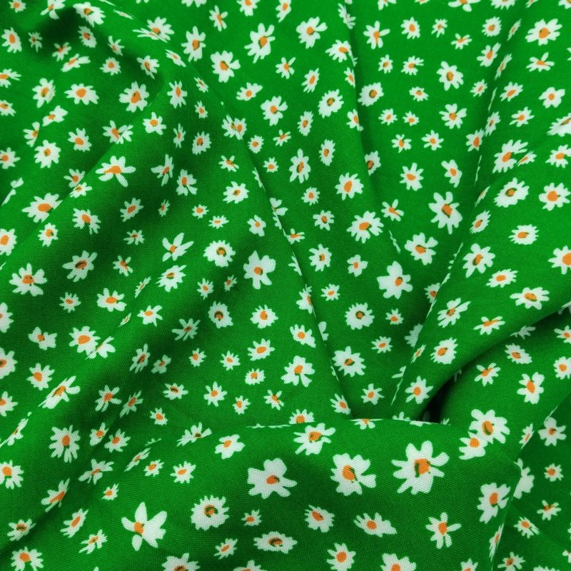 Green Floral Viscose Cotton Fabric for Dresses, Dress Fabric for Blouses, Blouse Fabric for Skirts, Skirt Fabric for Summer Sewing (150x100)