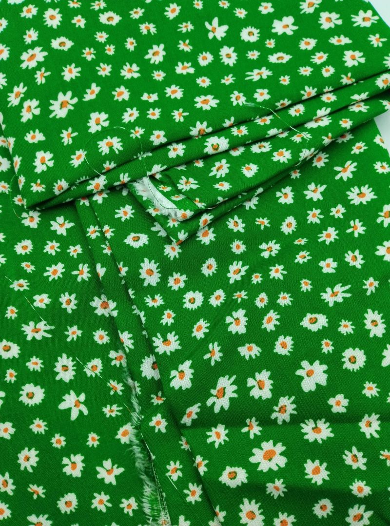Green Floral Viscose Cotton Fabric for Dresses, Dress Fabric for Blouses, Blouse Fabric for Skirts, Skirt Fabric for Summer Sewing (150x100)