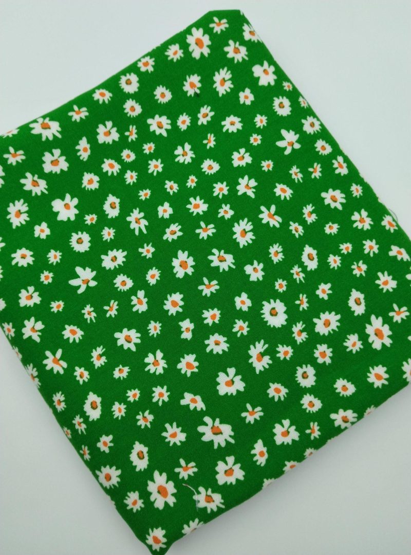 Green Floral Viscose Cotton Fabric for Dresses, Dress Fabric for Blouses, Blouse Fabric for Skirts, Skirt Fabric for Summer Sewing (150x100)