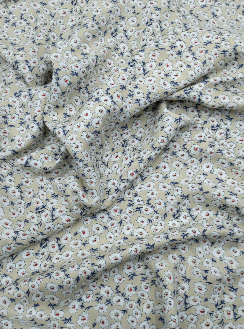 Beige Floral Viscose Cotton Fabric for Dresses, Dress Fabric for Blouses, Blouse Fabric for Skirts, Skirt Fabric Drapey Soft (150x100 cm)