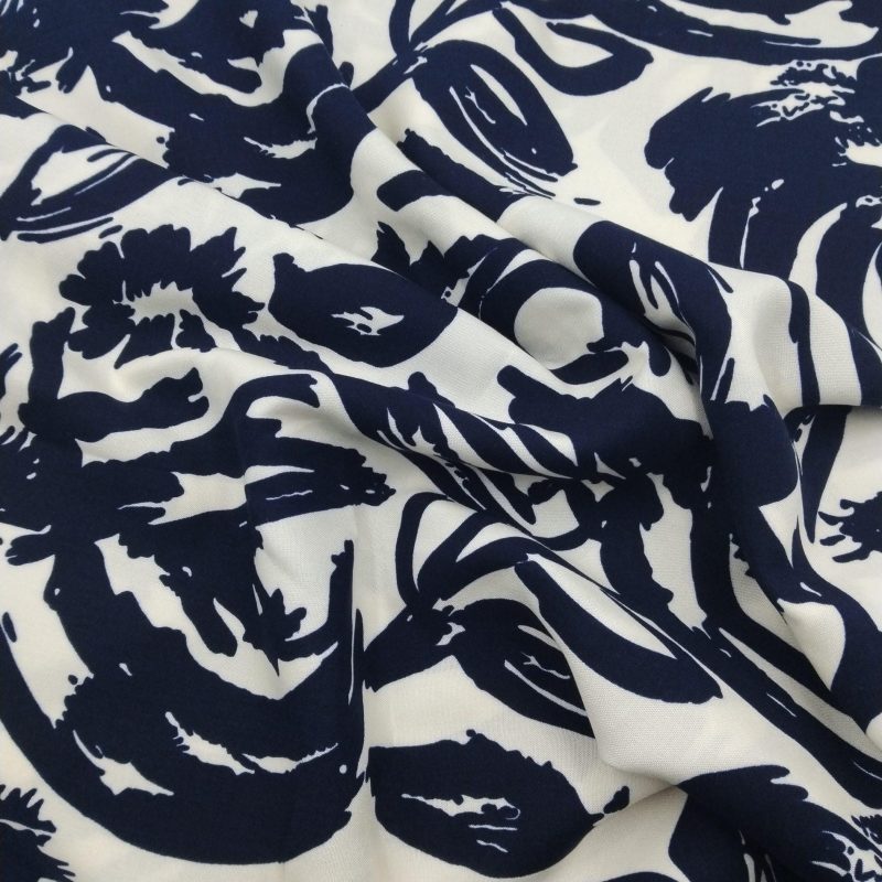 Navy Beige Abstract Viscose Cotton Fabric for Dresses, Dress Fabric for Blouses, Blouse Fabric for Skirts, Skirt Fabric Drapey Soft (150x100