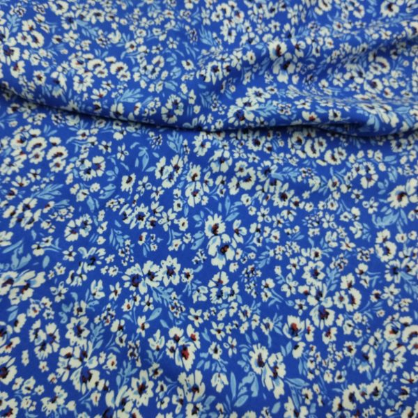 Mavi Çiçek Desenli Pamuk‑Viskon Kumaş – Hafif ve Dökümlü | 150 cm Genişlik - ELNV21