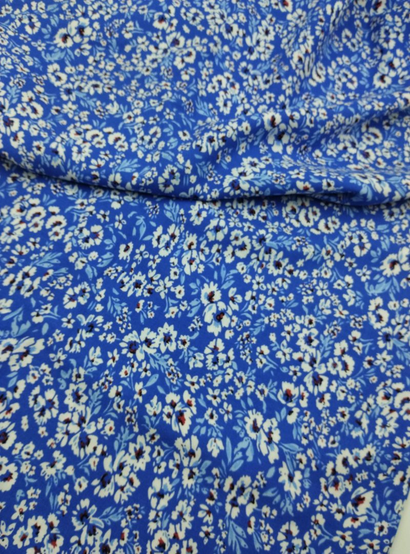 Blue Floral Viscose Cotton Fabric for Dresses, Dress Fabric for Blouses, Blouse Fabric for Skirts, Skirt Fabric Drapey Soft (150x100 cm)
