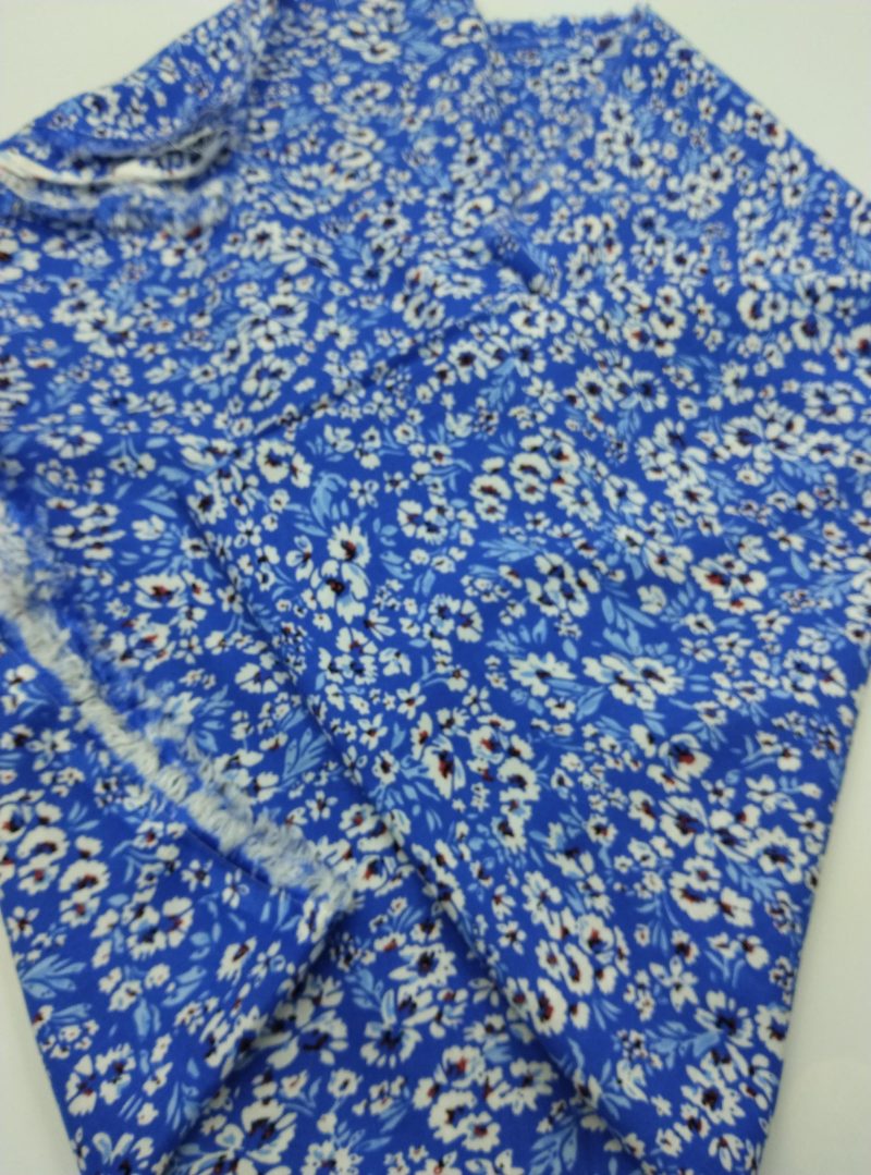 Blue Floral Viscose Cotton Fabric for Dresses, Dress Fabric for Blouses, Blouse Fabric for Skirts, Skirt Fabric Drapey Soft (150x100 cm)