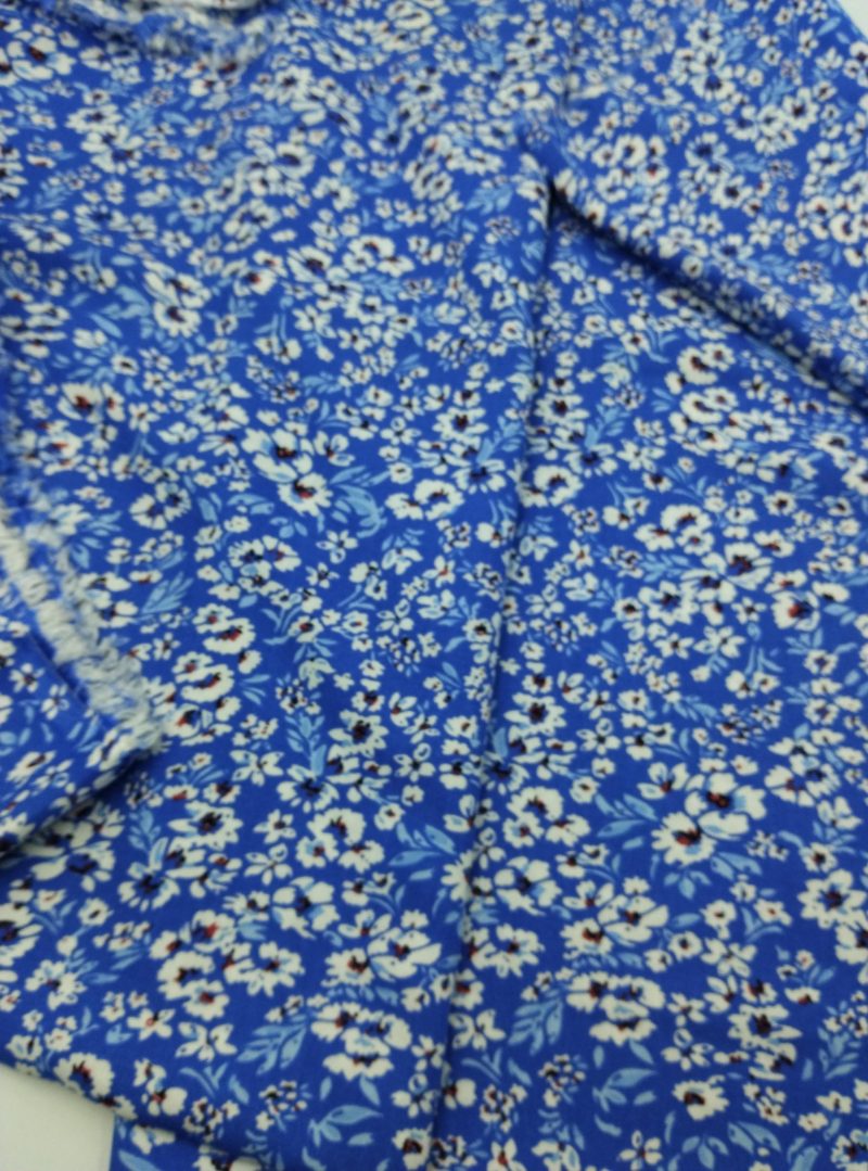 Blue Floral Viscose Cotton Fabric for Dresses, Dress Fabric for Blouses, Blouse Fabric for Skirts, Skirt Fabric Drapey Soft (150x100 cm)