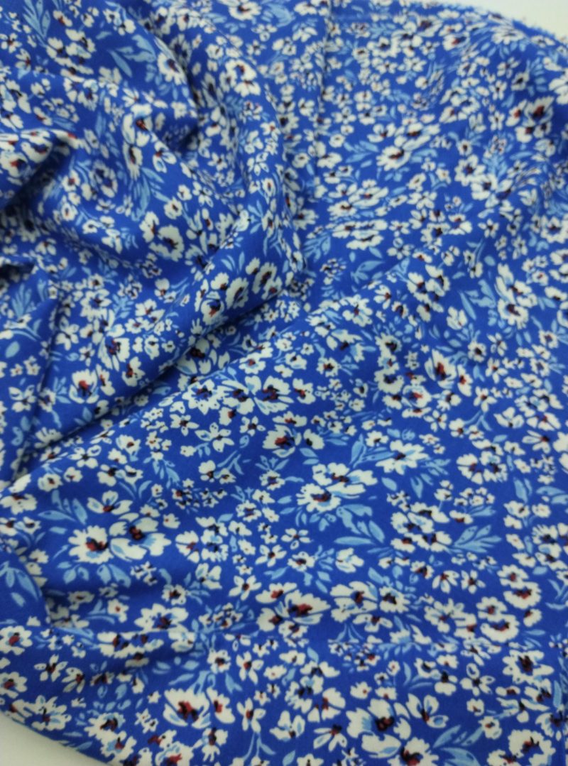 Blue Floral Viscose Cotton Fabric for Dresses, Dress Fabric for Blouses, Blouse Fabric for Skirts, Skirt Fabric Drapey Soft (150x100 cm)