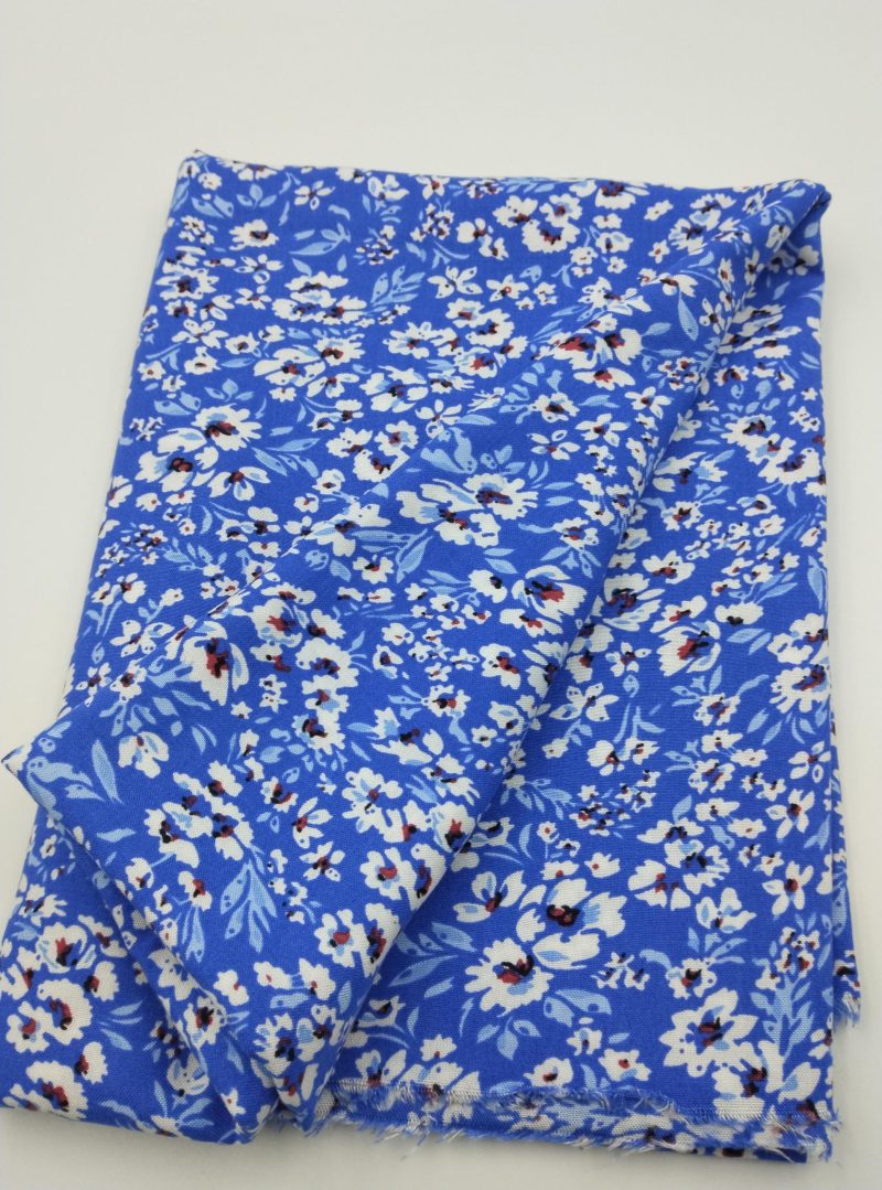Blue Floral Viscose Cotton Fabric for Dresses, Dress Fabric for Blouses, Blouse Fabric for Skirts, Skirt Fabric Drapey Soft (150x100 cm)