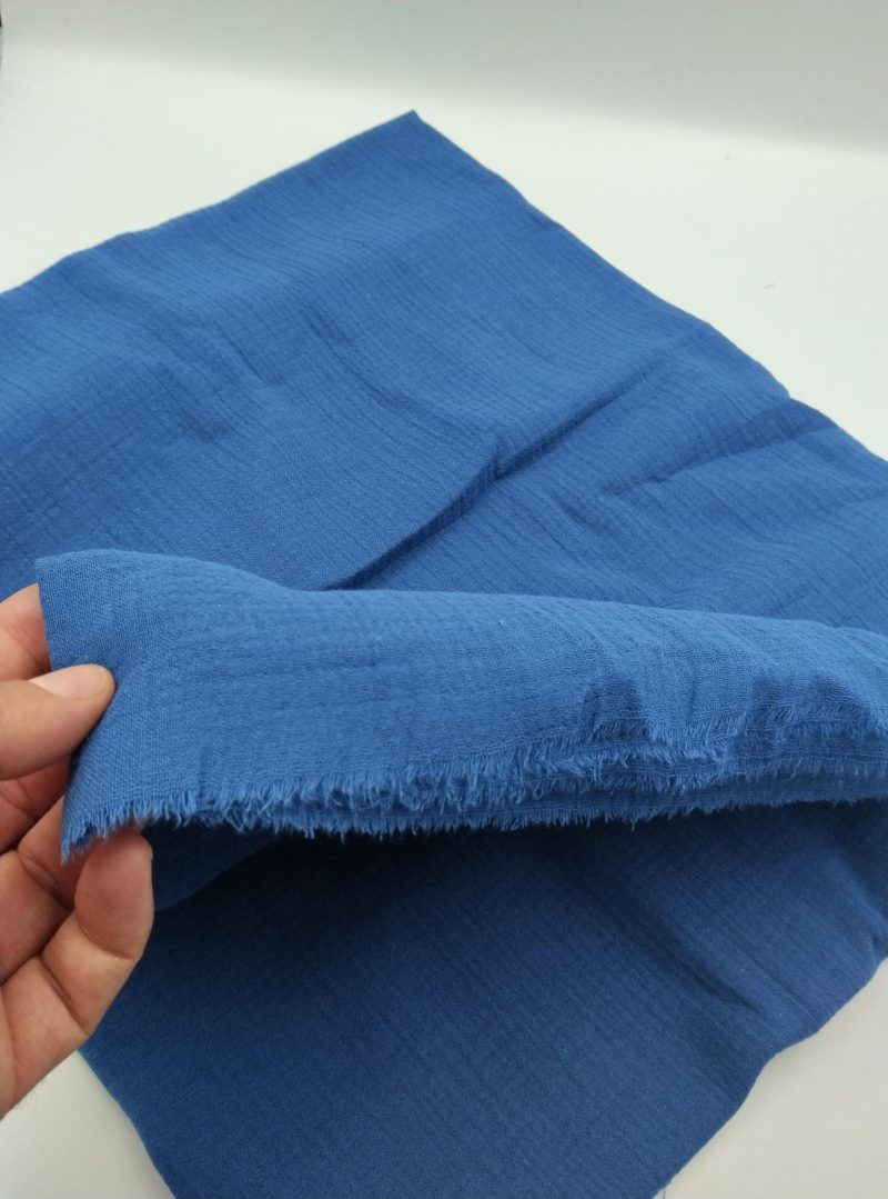 Blue Double Gauze Cotton Muslin Fabric – Soft Crinkled Fabric for Kimonos, Dresses, Blouses, Baby Clothing & Home Textiles (150x100 cm)