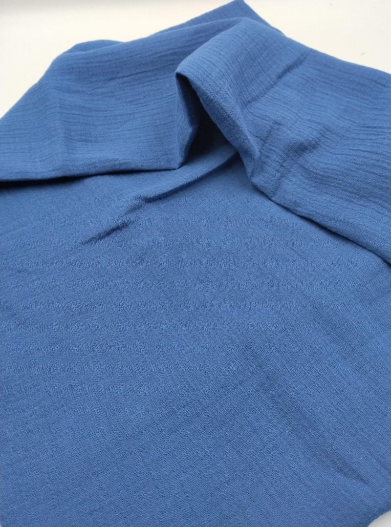 Blue Double Gauze Cotton Muslin Fabric – Soft Crinkled Fabric for Kimonos, Dresses, Blouses, Baby Clothing & Home Textiles (150x100 cm)