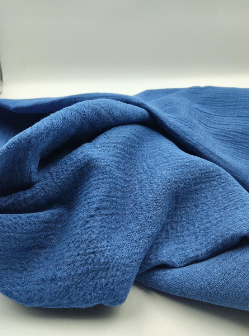Blue Double Gauze Cotton Muslin Fabric – Soft Crinkled Fabric for Kimonos, Dresses, Blouses, Baby Clothing & Home Textiles (150x100 cm)
