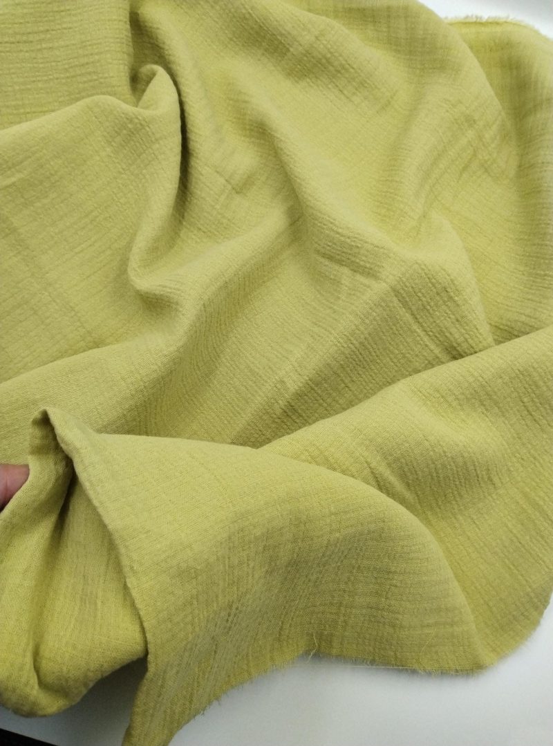 Olive Green Double Gauze Cotton Muslin Fabric – Soft Crinkled Fabric for Kimonos, Dresses, Blouses, Babywear & Home Textiles (150x100 cm)