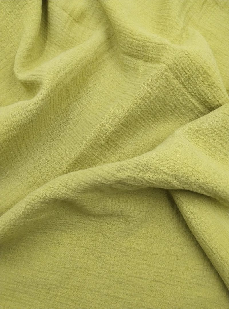 Olive Green Double Gauze Cotton Muslin Fabric – Soft Crinkled Fabric for Kimonos, Dresses, Blouses, Babywear & Home Textiles (150x100 cm)