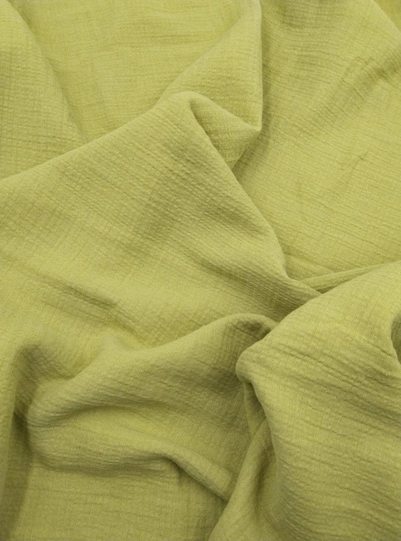 Olive Green Double Gauze Cotton Muslin Fabric – Soft Crinkled Fabric for Kimonos, Dresses, Blouses, Babywear & Home Textiles (150x100 cm)