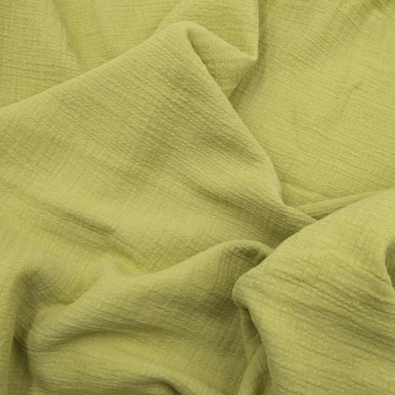 Olive Green Double Gauze Cotton Muslin Fabric – Soft Crinkled Fabric for Kimonos, Dresses, Blouses, Babywear & Home Textiles (150x100 cm)