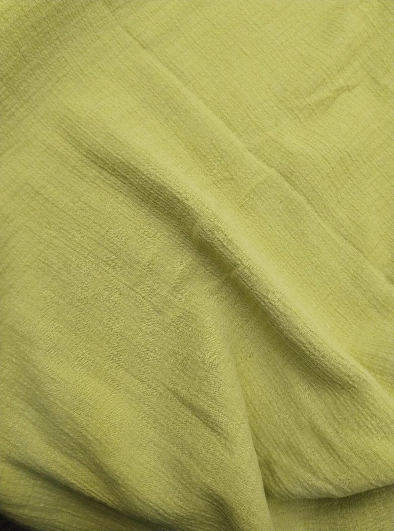 Olive Green Double Gauze Cotton Muslin Fabric – Soft Crinkled Fabric for Kimonos, Dresses, Blouses, Babywear & Home Textiles (150x100 cm)